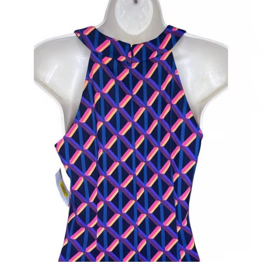 Trina Turk Multicolor Geometric Racerback 100% Silk Blouse Small
